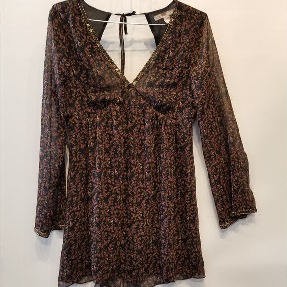 Forever 21 V Neck Backless Fit & Flare Dress Comfortable Long Sleeve Womens Sz L - Picture 2 of 11